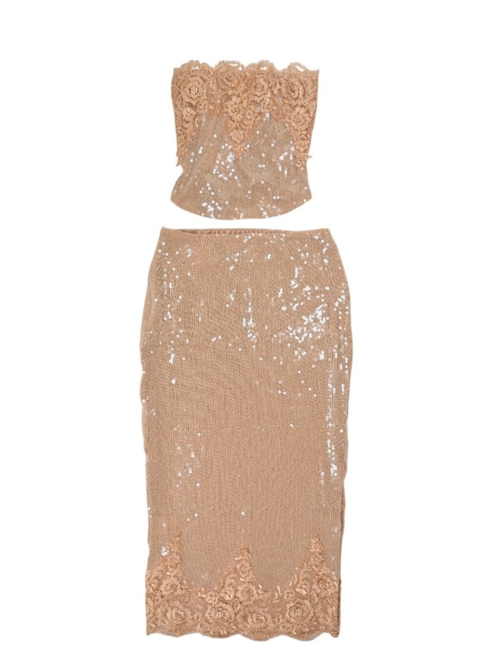 Outcast Saela Top & Midi Skirt SET in Beige